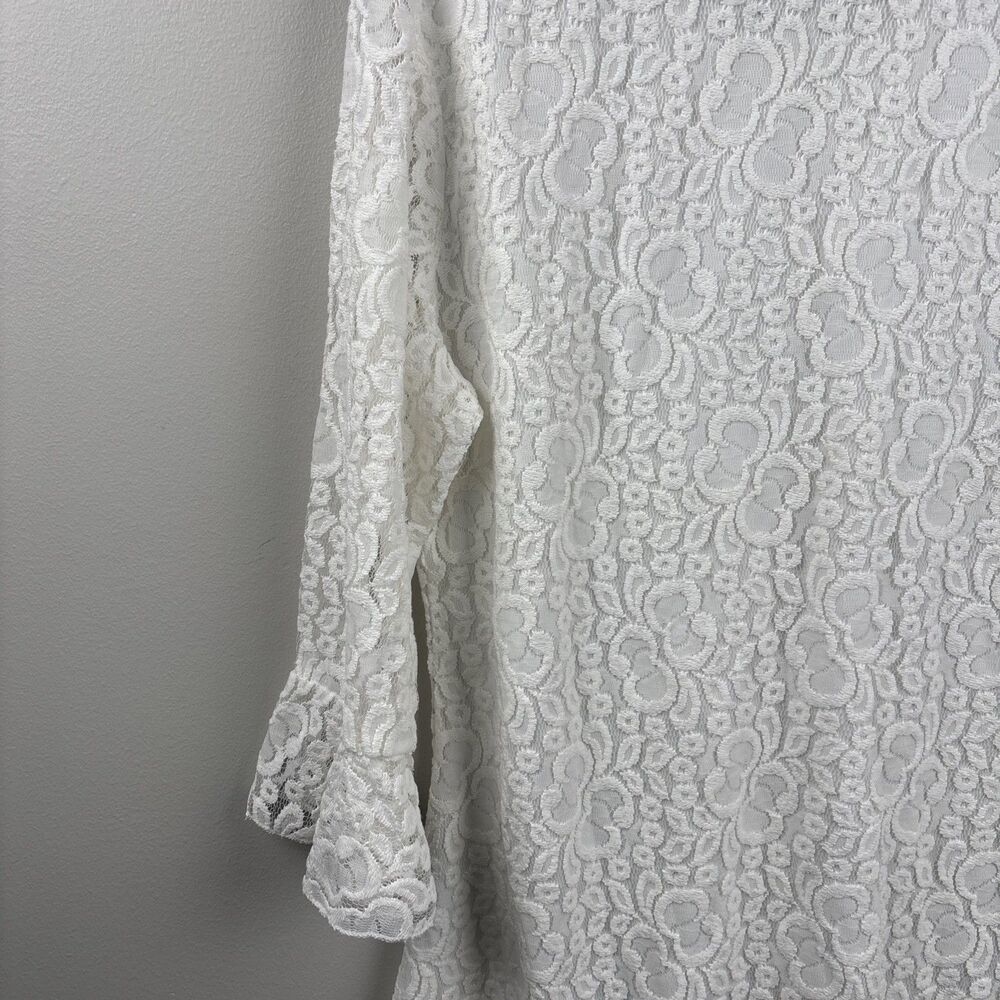 Cactus Brand Women's Lace Blouse Large White Lined Long Sleeve Ruffled Feminine - Picture 11 of 11